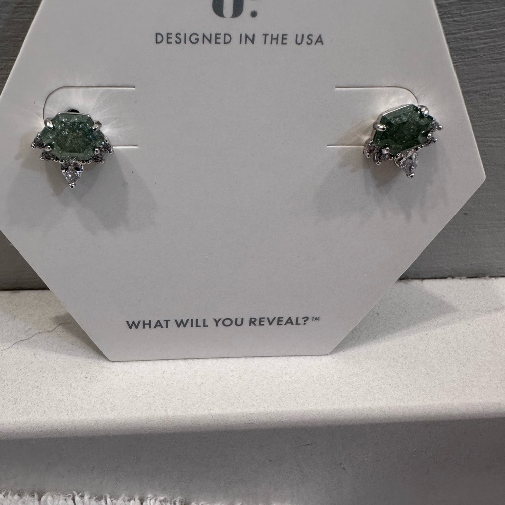 Bomb party BP 
Fizz Green and Silver Stud Earrings with Faceted Stones